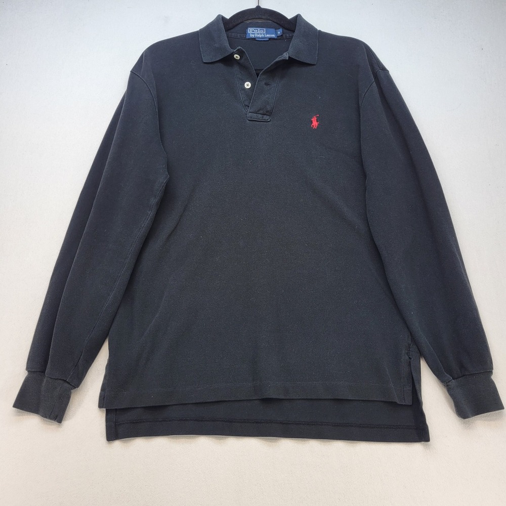 Polo Ralph Lauren Polo Shirt Mens Small Black Long Sleeve Pique Cotton Pony Logo